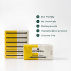 ECOFIRA bamboo tissues packaging with eco-friendly attributes listed on a white background