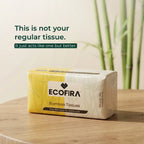 Box of Ecofira bamboo tissues on a wooden surface with a light background