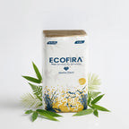 ECOFIRA bamboo tissues packaging with green leaves on a white background