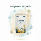 Ecofira bamboo towel packaging with germ illustrations on a white background