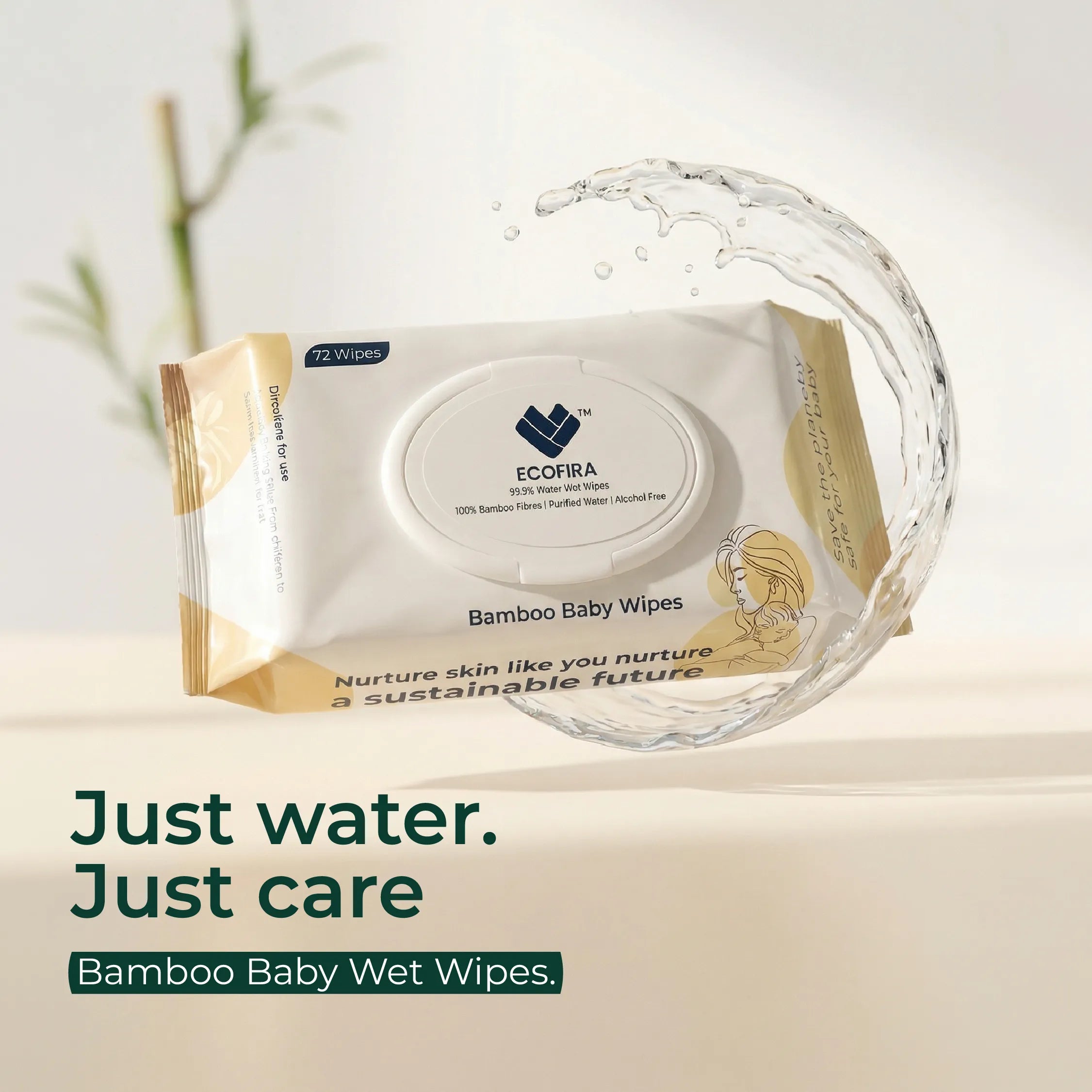 Ecofira Bamboo Baby Wipes packaging with water droplet effect on a light background