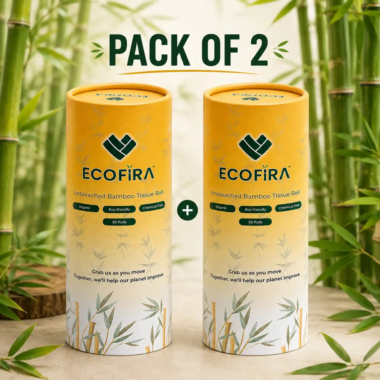 Bamboo Car Tissues In Cylindrical Box – 50 Pulls (Pack of 2)